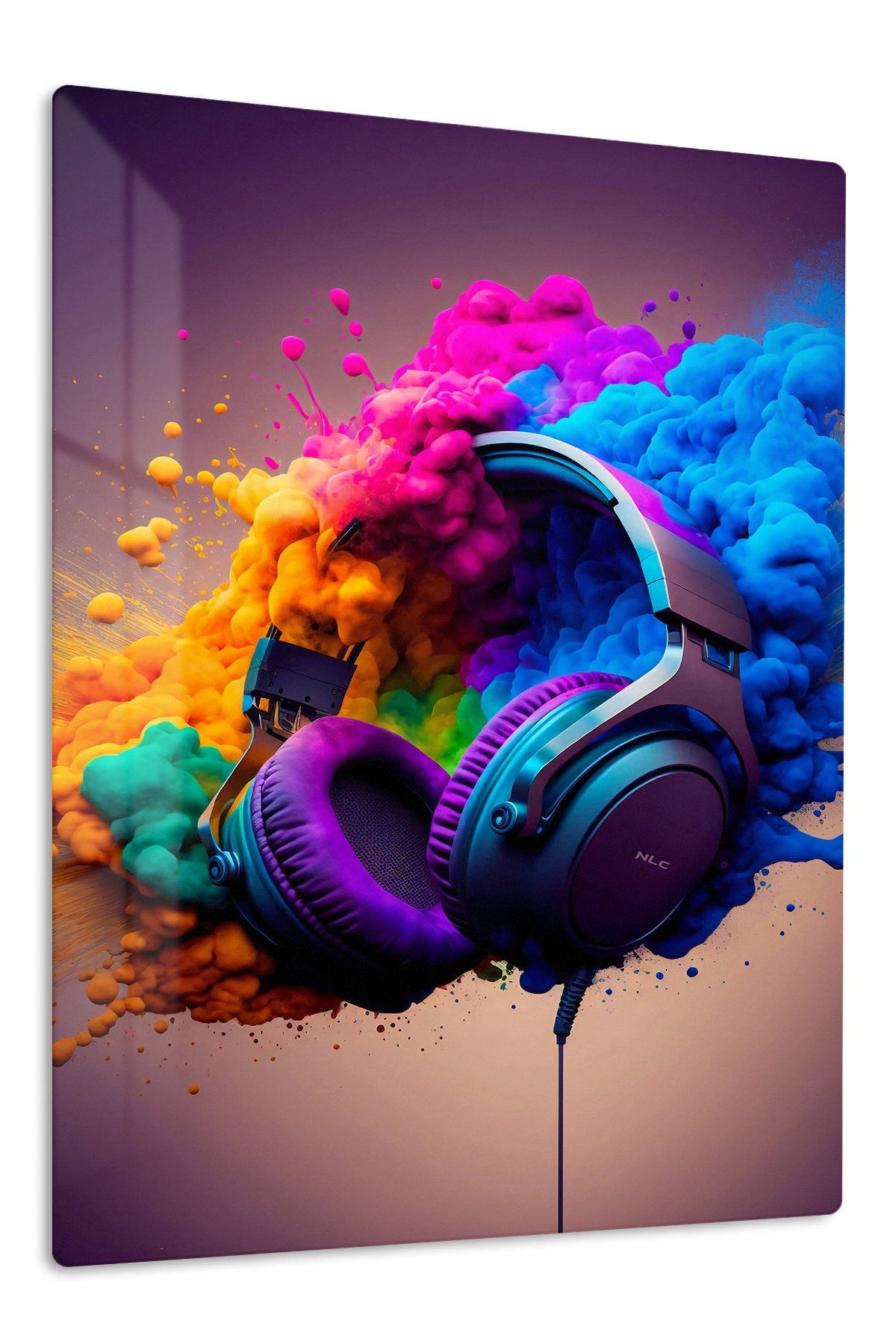 Headphones in a Color Cloud metal wall art print