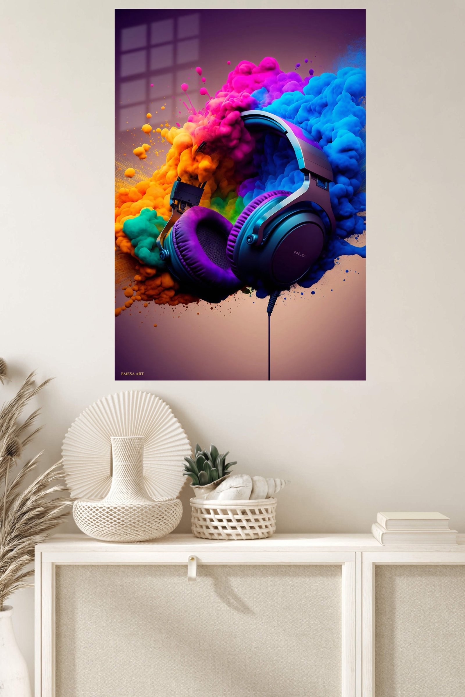Headphones in a Color Cloud metal wall art print, view 4