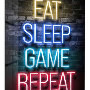 Eat Sleep Game Repeat Neon Sign metal wall art print