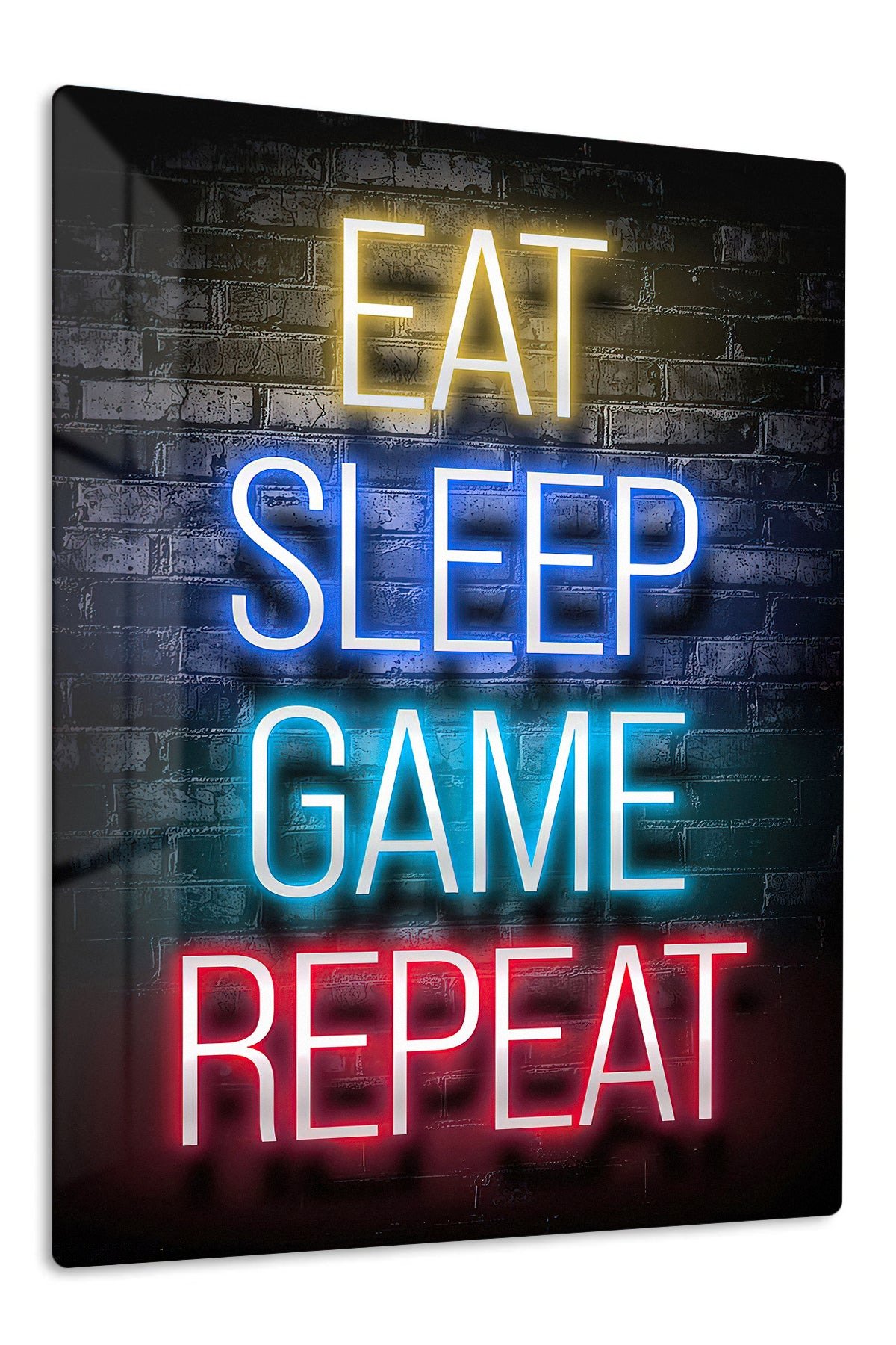 Eat Sleep Game Repeat Neon Sign metal wall art print