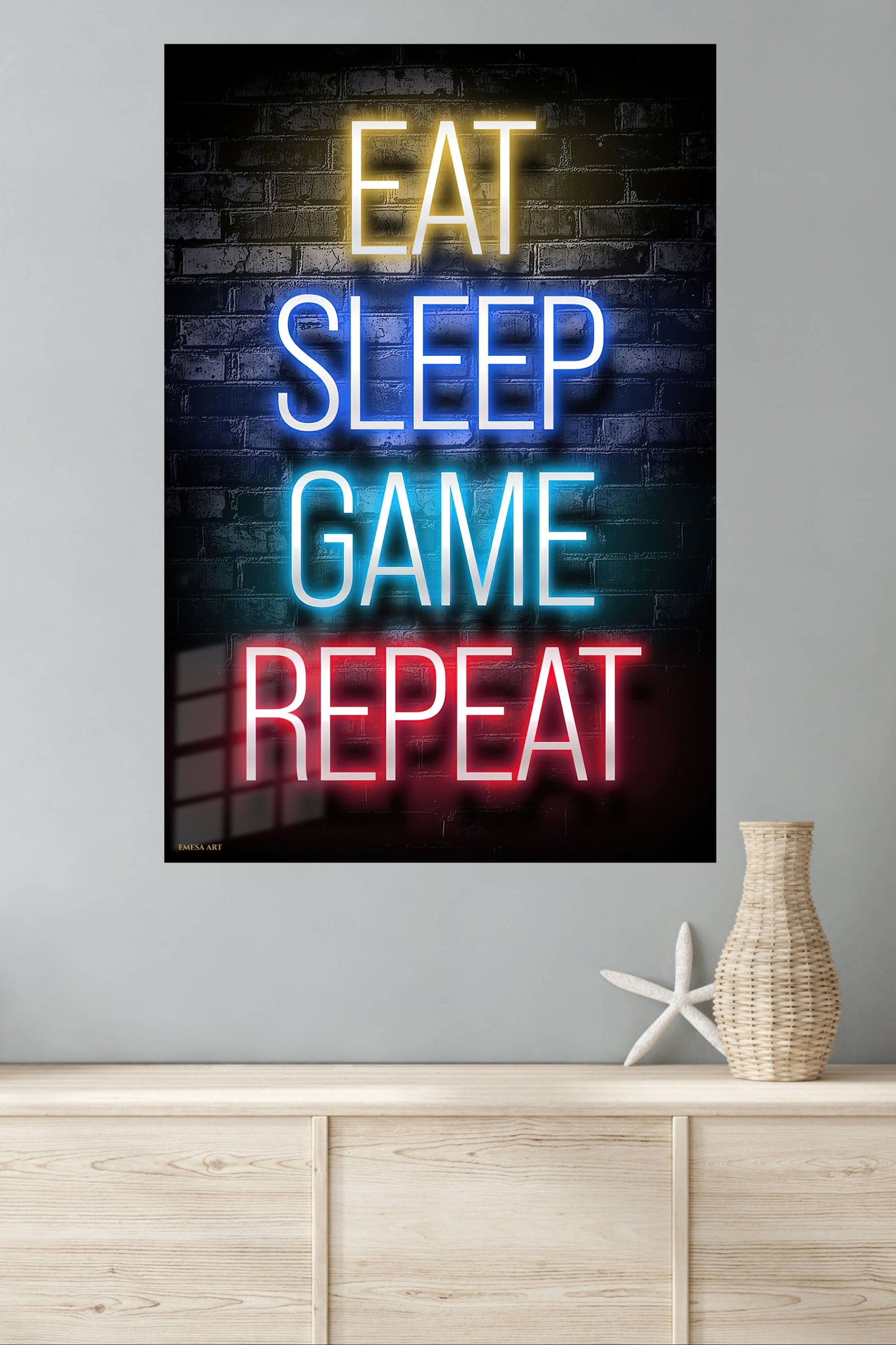 Eat Sleep Game Repeat Neon Sign metal wall art print, view 4