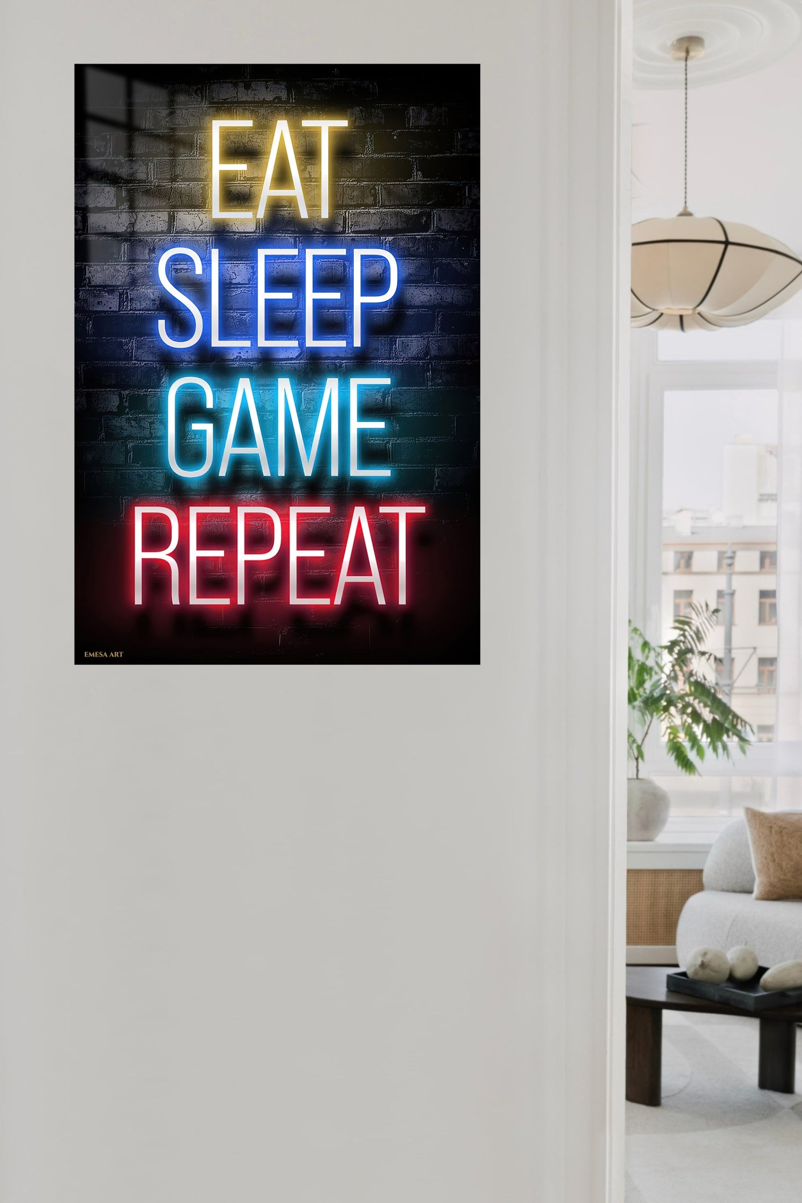 Eat Sleep Game Repeat Neon Sign metal wall art print, view 5