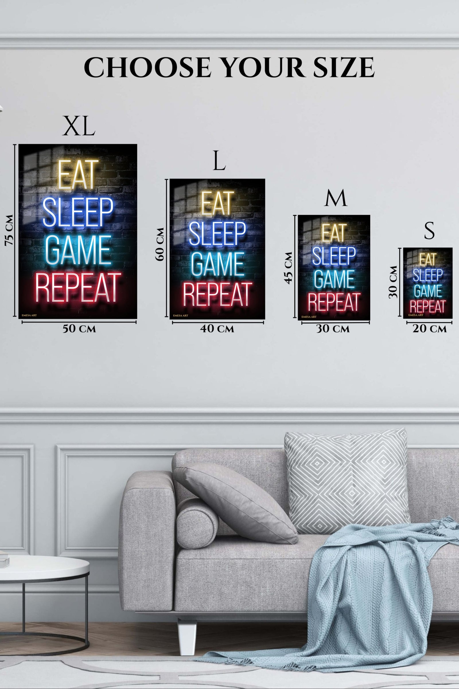 Eat Sleep Game Repeat Neon Sign metal wall art print, view 6
