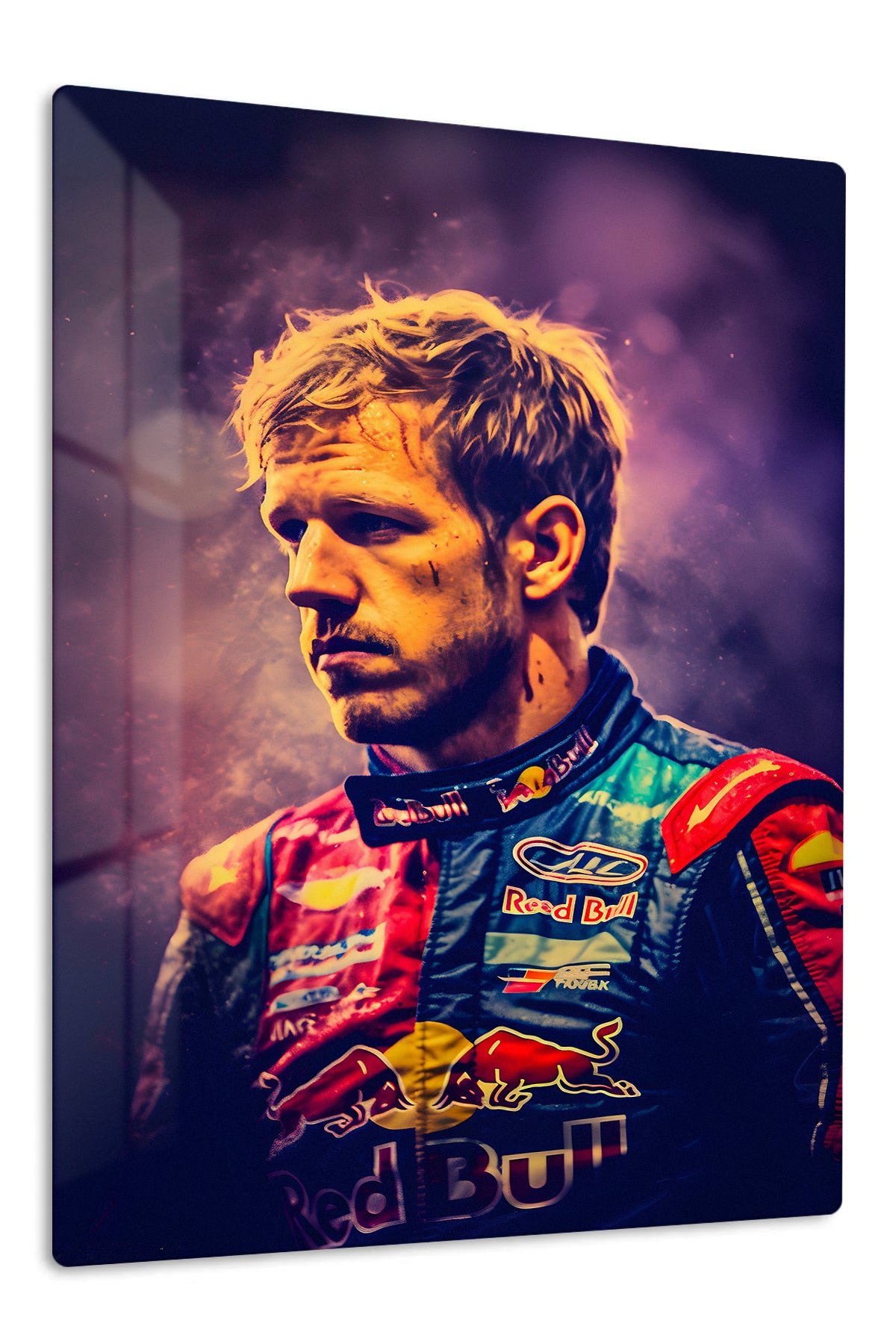 Dramatic Motorsport Driver Portrait metal wall art print