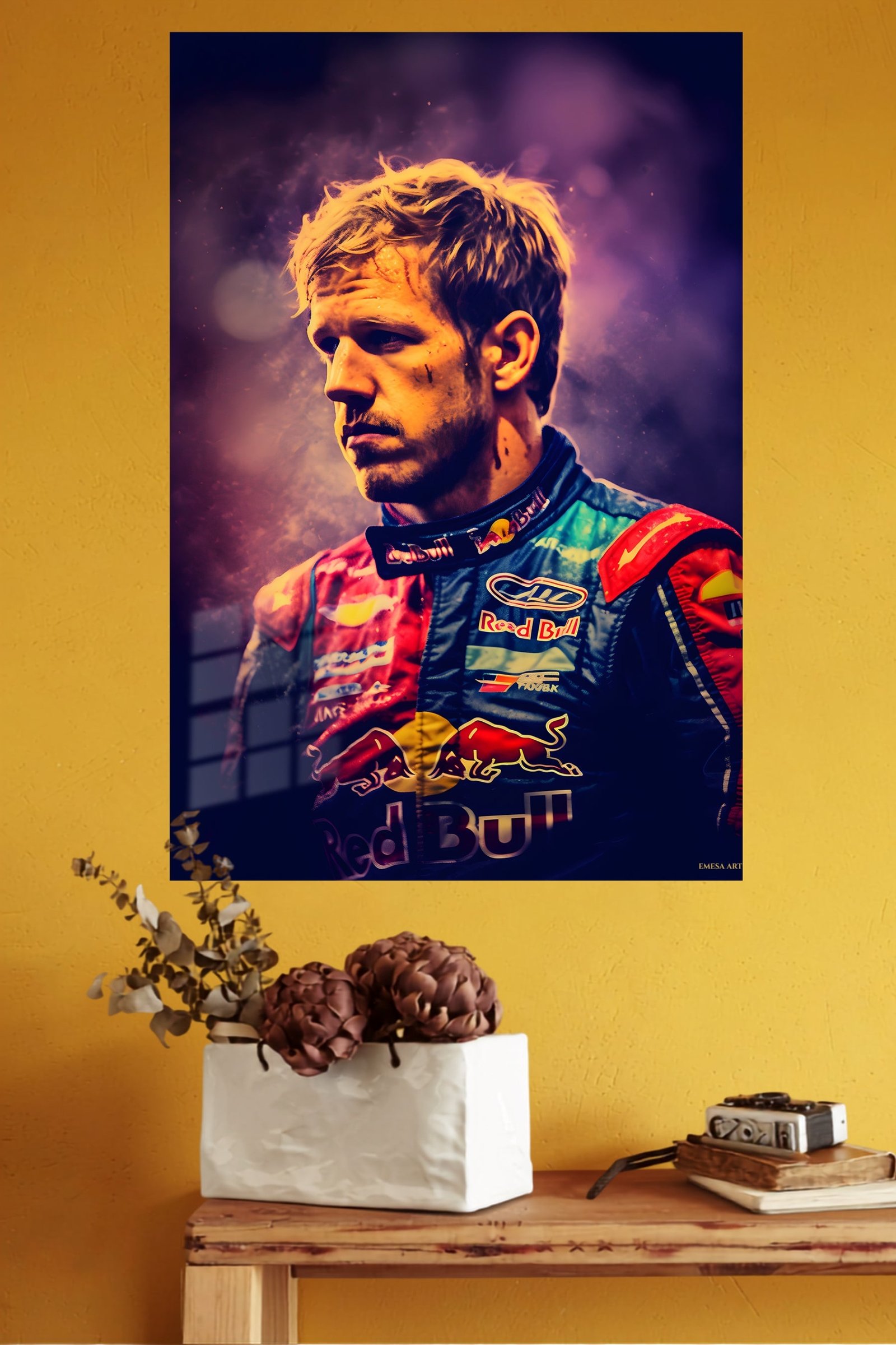 Dramatic Motorsport Driver Portrait metal wall art print, view 4