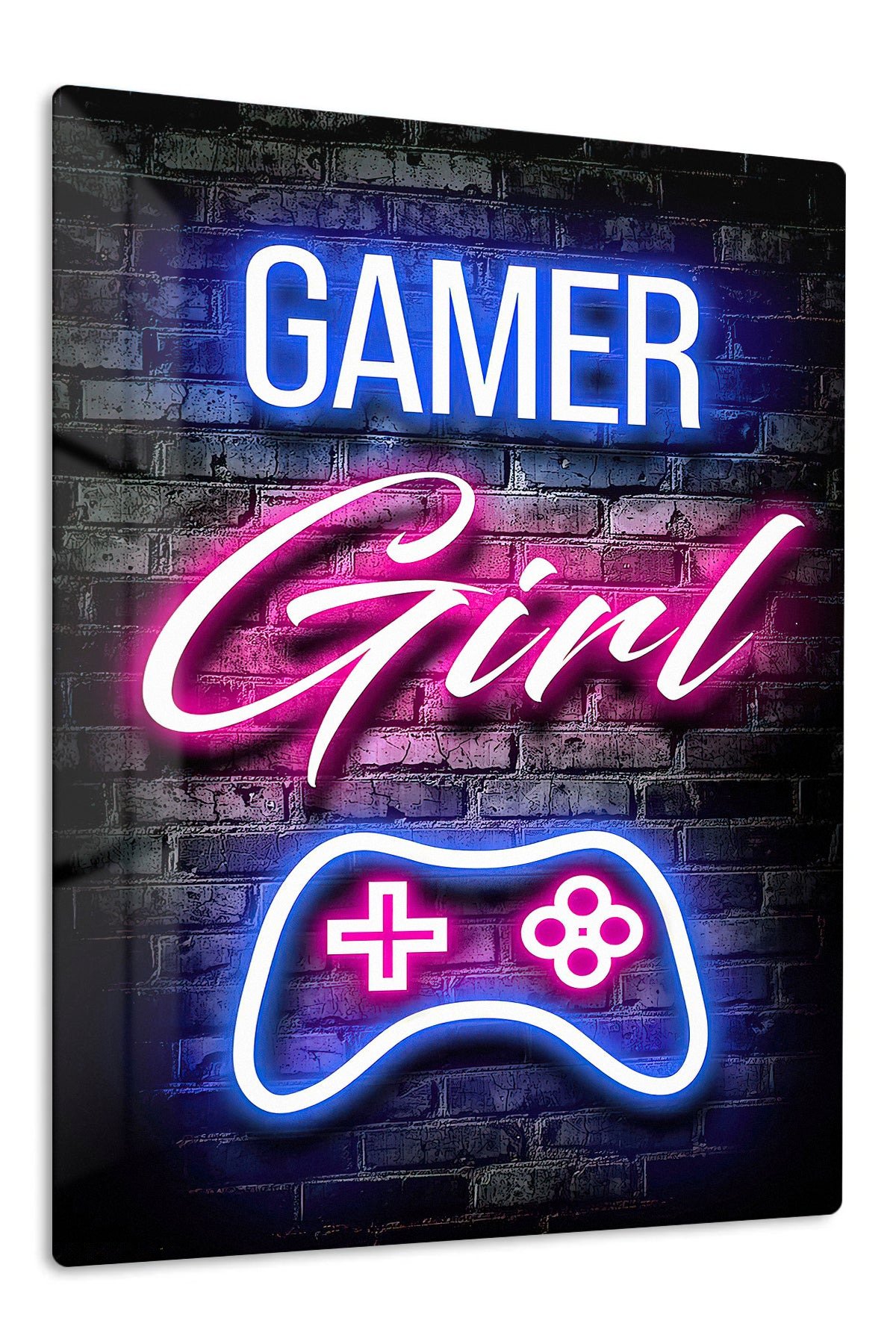 Gamer Girl Neon Controller metal wall art print