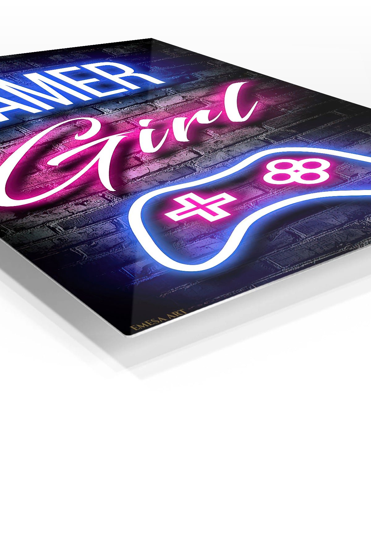 Gamer Girl Neon Controller metal wall art print, view 2