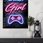 Gamer Girl Neon Controller metal wall art print, view 4
