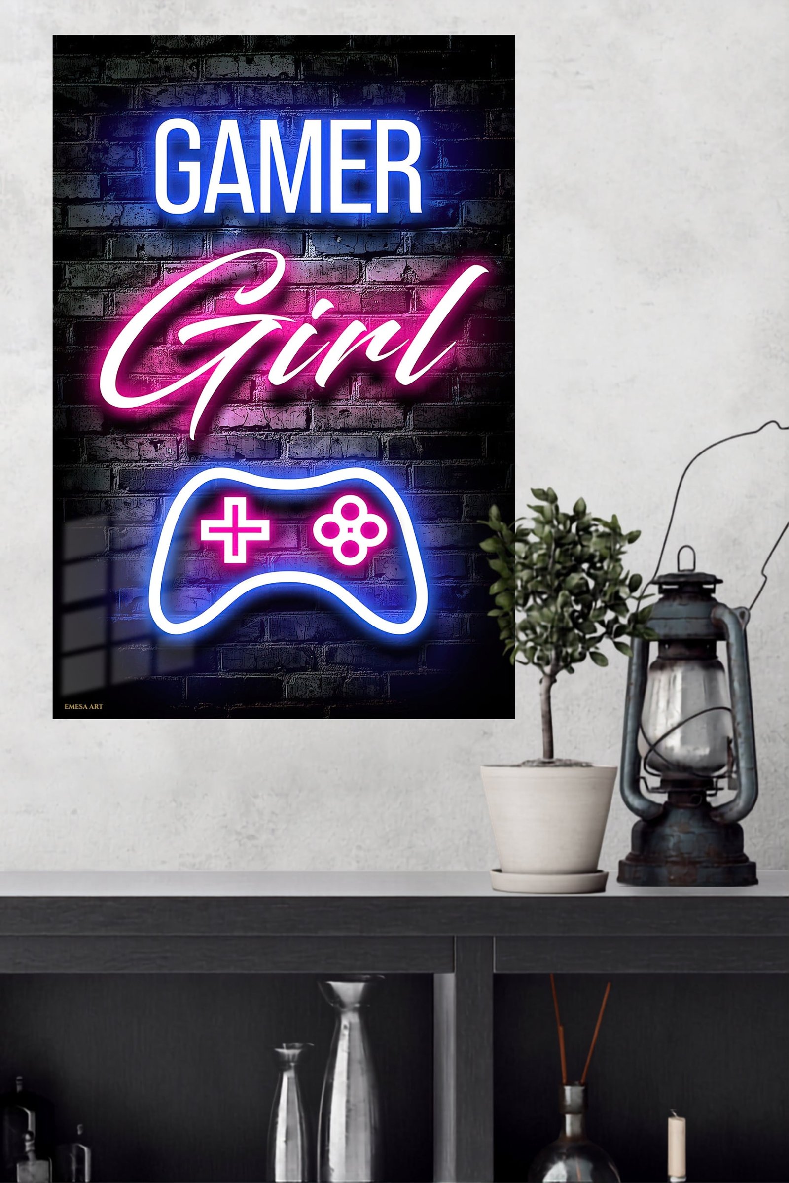 Gamer Girl Neon Controller metal wall art print, view 4