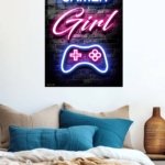 Gamer Girl Neon Controller metal wall art print, view 5