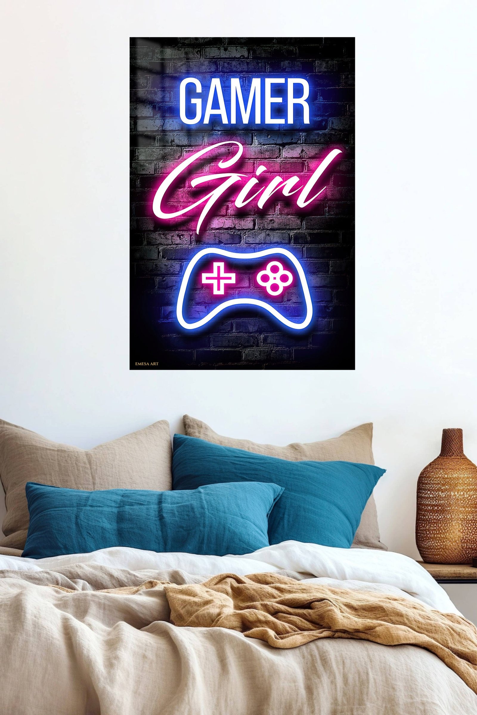 Gamer Girl Neon Controller metal wall art print, view 5