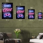 Gamer Girl Neon Controller metal wall art print, view 6
