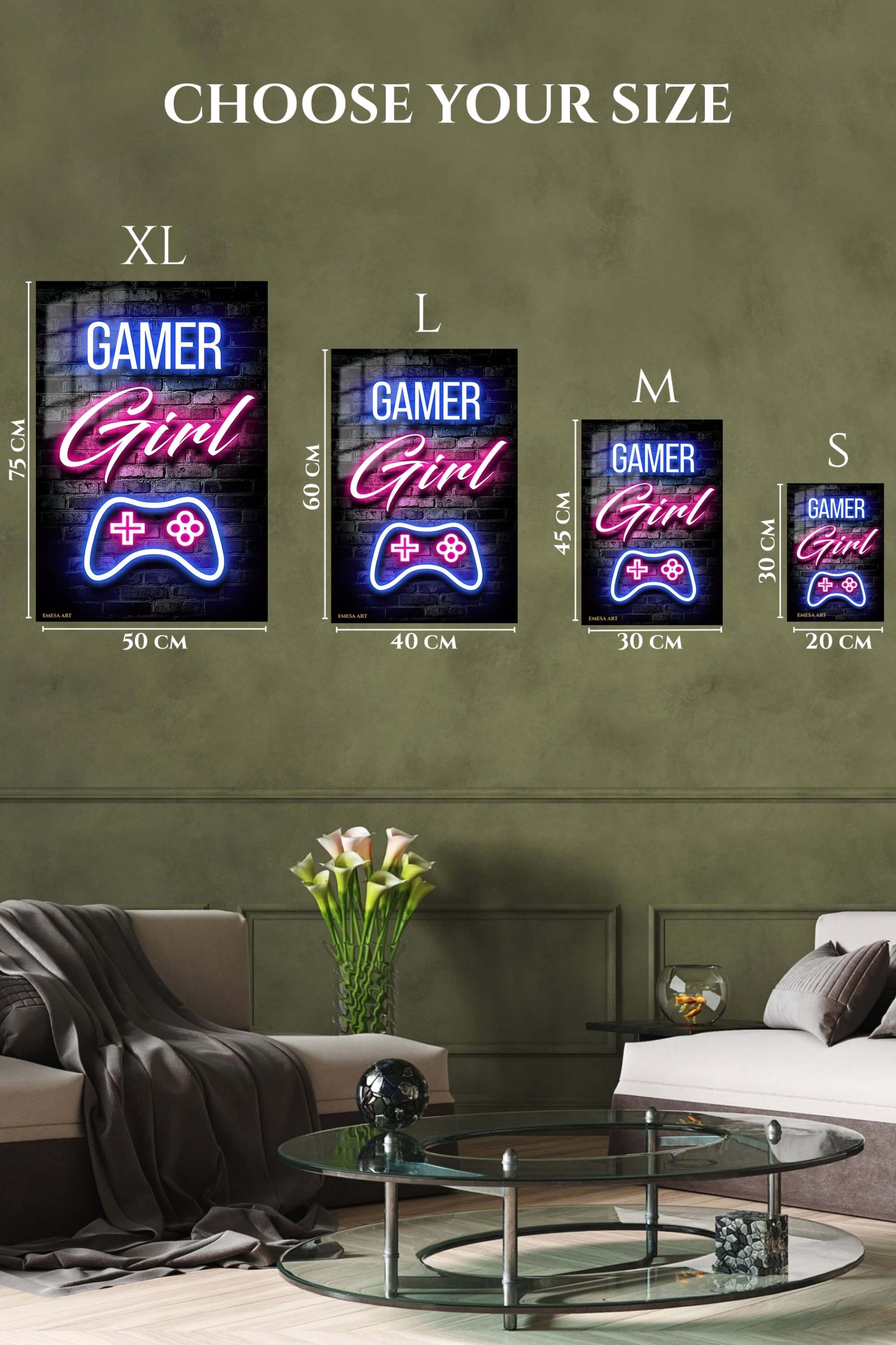 Gamer Girl Neon Controller metal wall art print, view 6