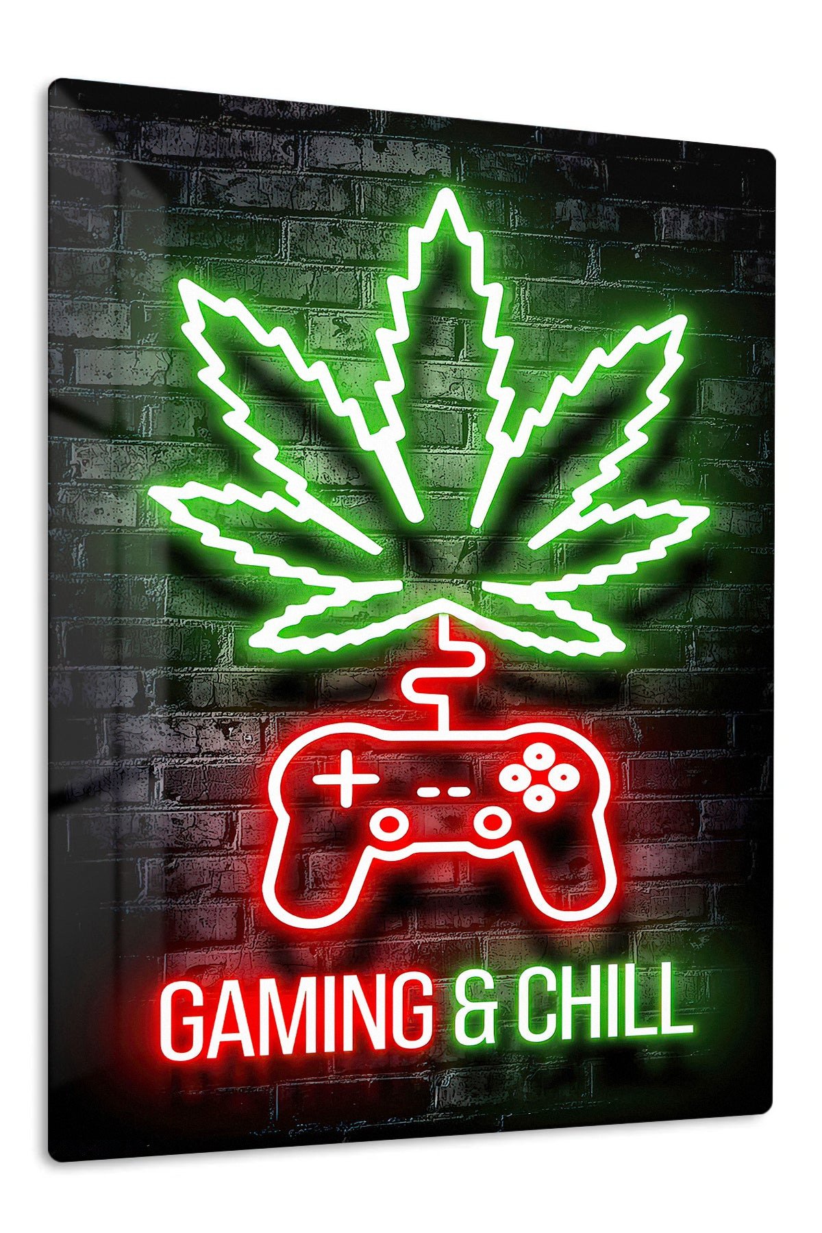 Gaming and Chill Neon Leaf metal wall art print