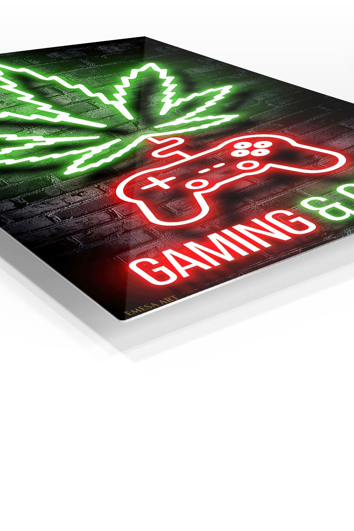 Gaming and Chill Neon Leaf metal wall art print, view 2