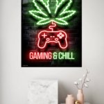 Gaming and Chill Neon Leaf metal wall art print, view 4