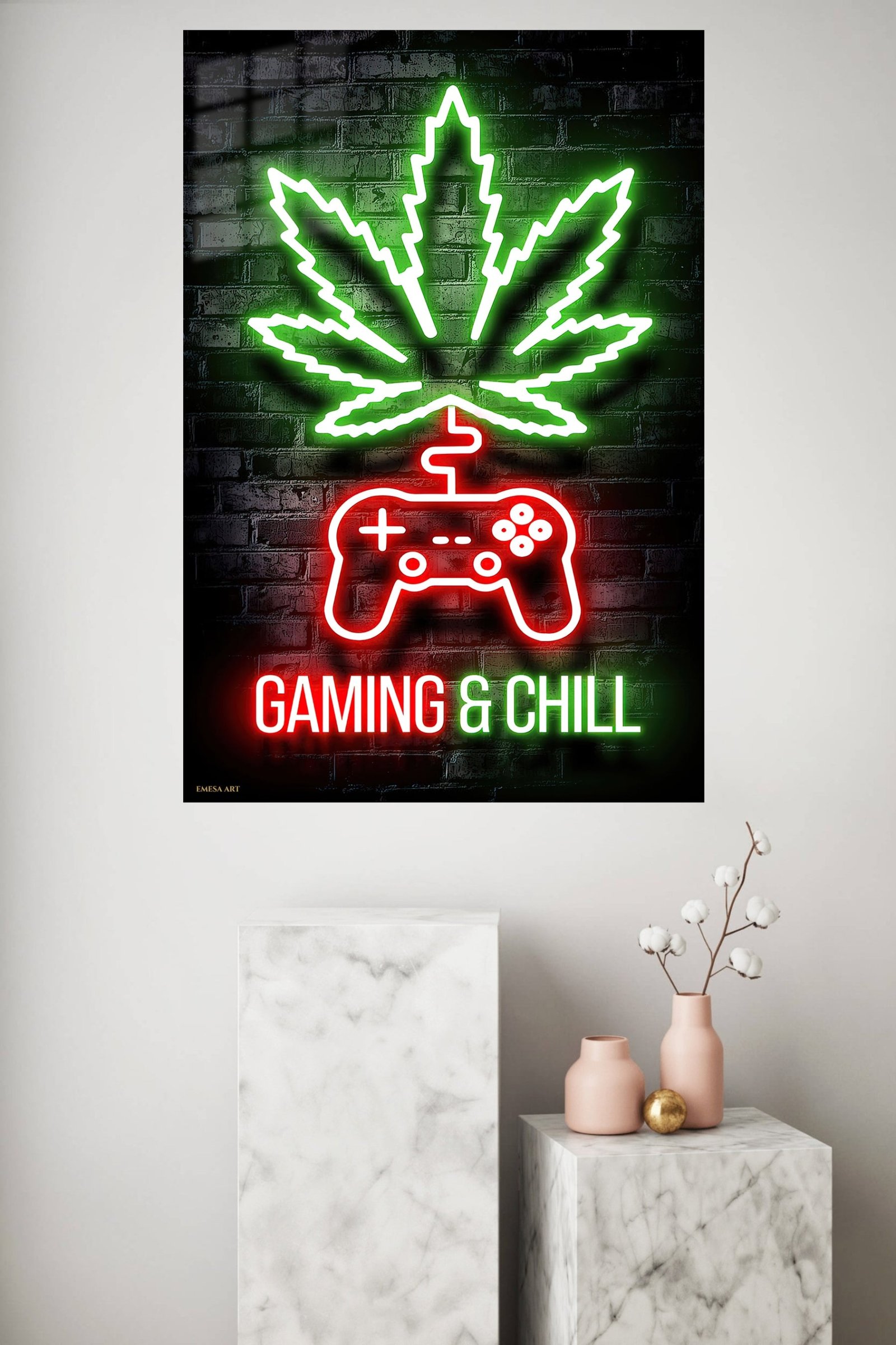 Gaming and Chill Neon Leaf metal wall art print, view 4