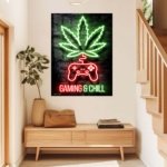 Gaming and Chill Neon Leaf metal wall art print, view 5