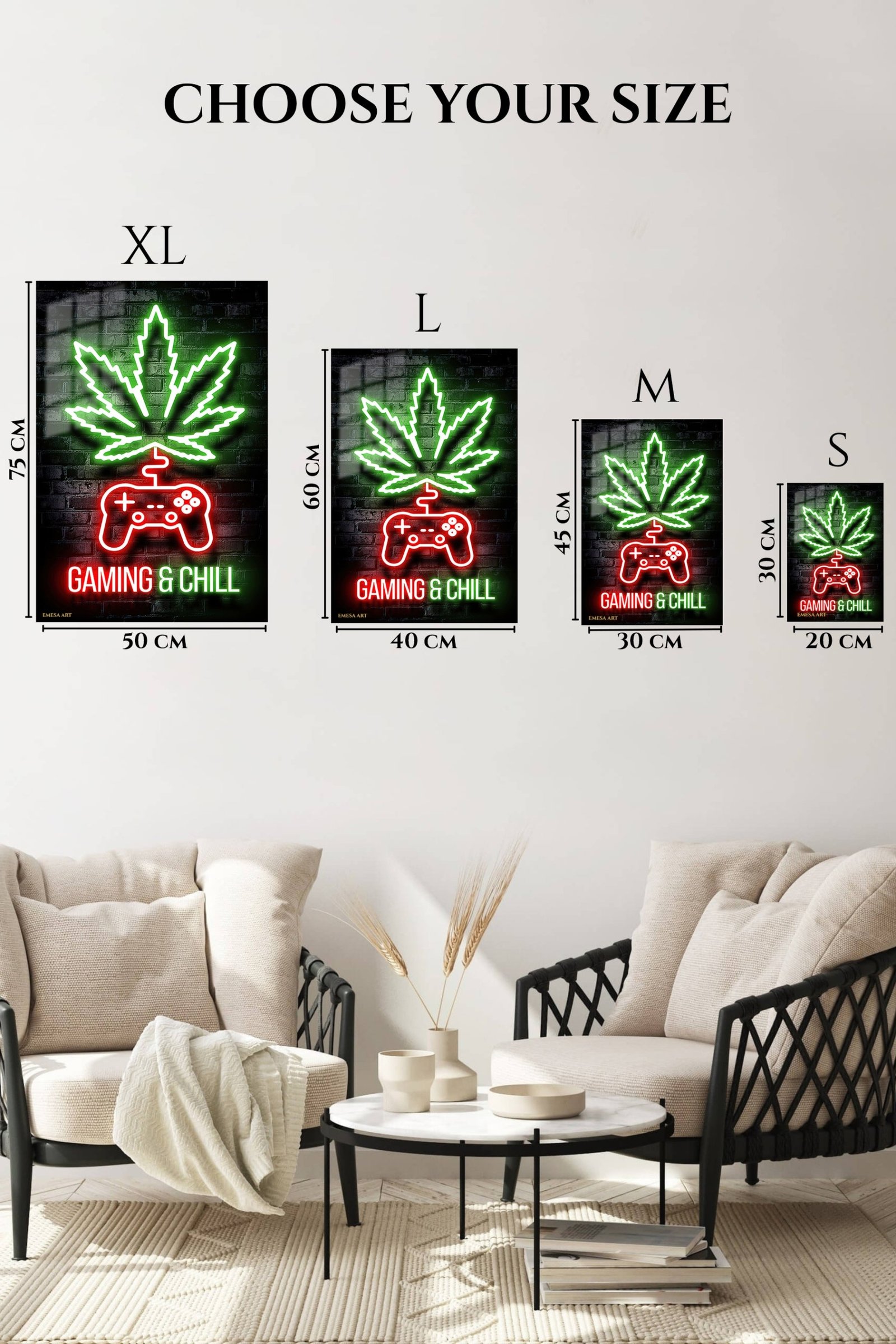 Gaming and Chill Neon Leaf metal wall art print, view 6
