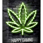 Happy Gaming Neon Emblem metal wall art print