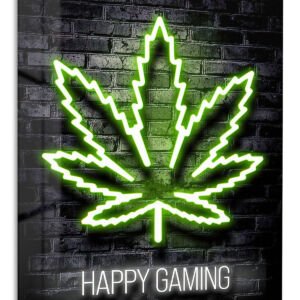 Happy Gaming Neon Emblem metal wall art print