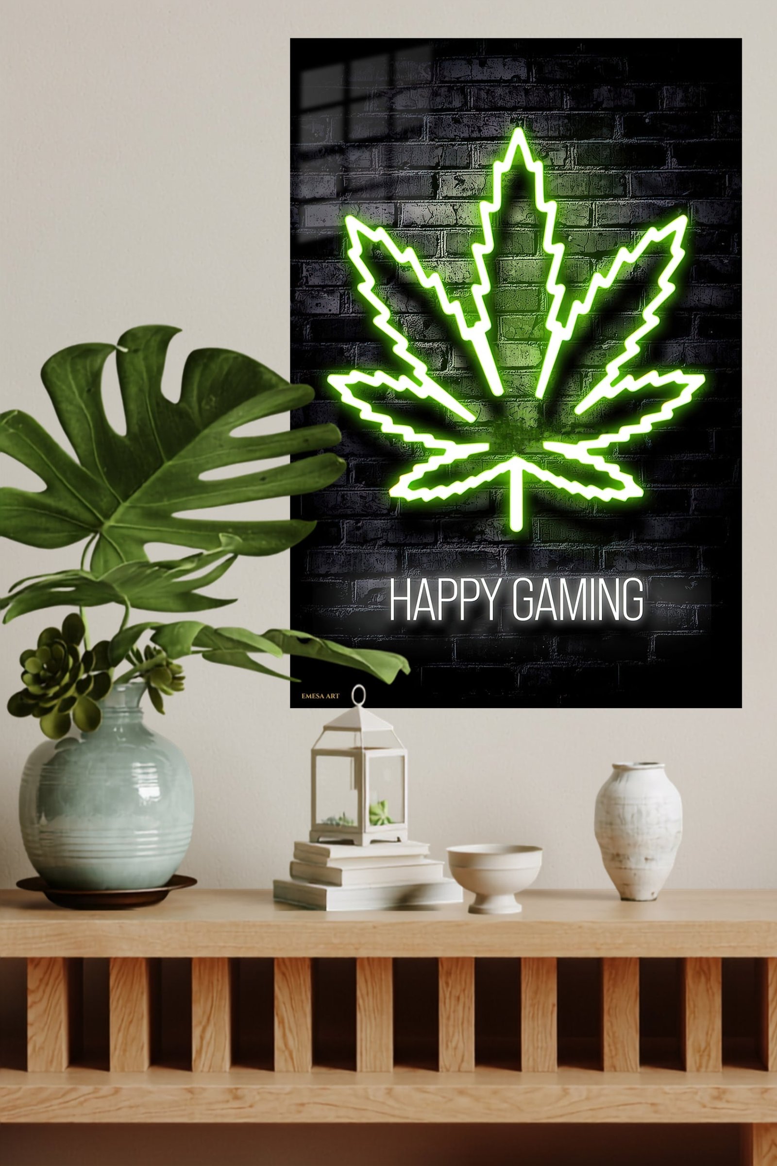 Happy Gaming Neon Emblem metal wall art print, view 4