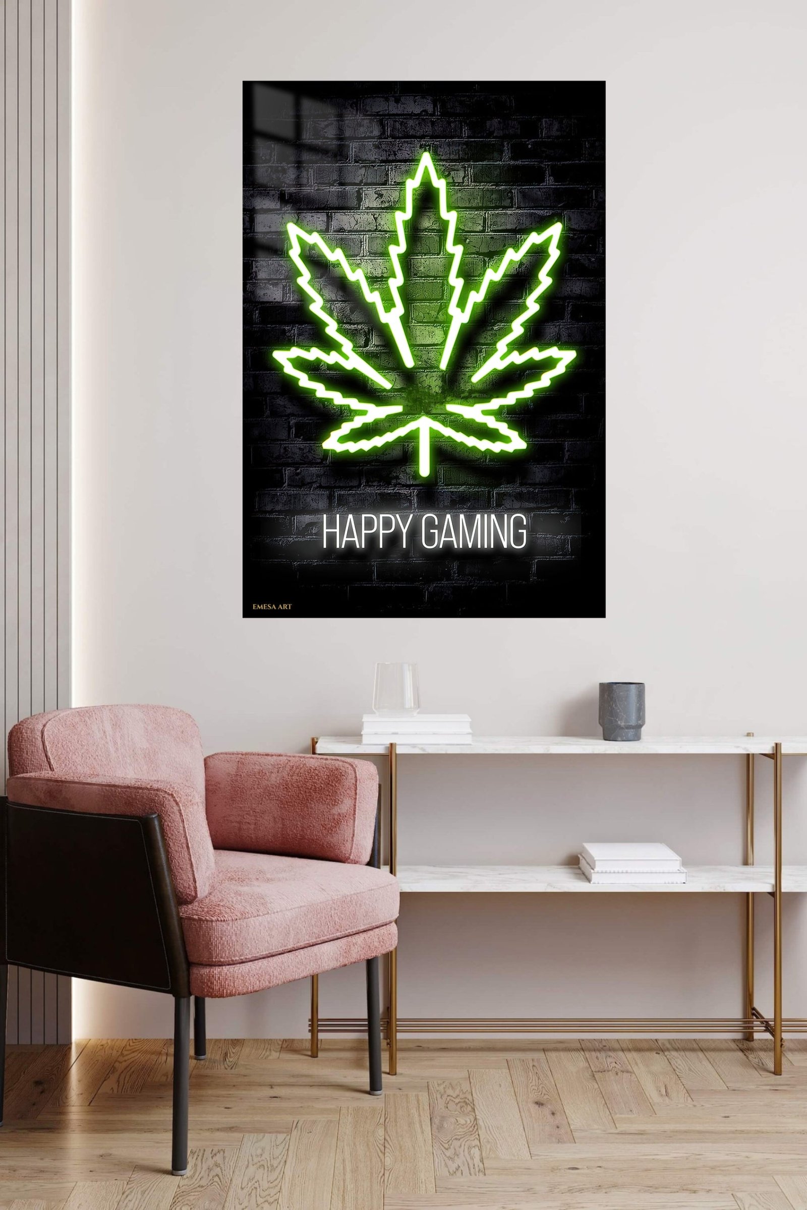 Happy Gaming Neon Emblem metal wall art print, view 5