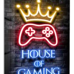 House of Gaming Neon Crown metal wall art print