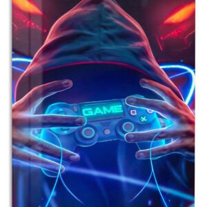 Neon Hooded Gamer metal wall art print