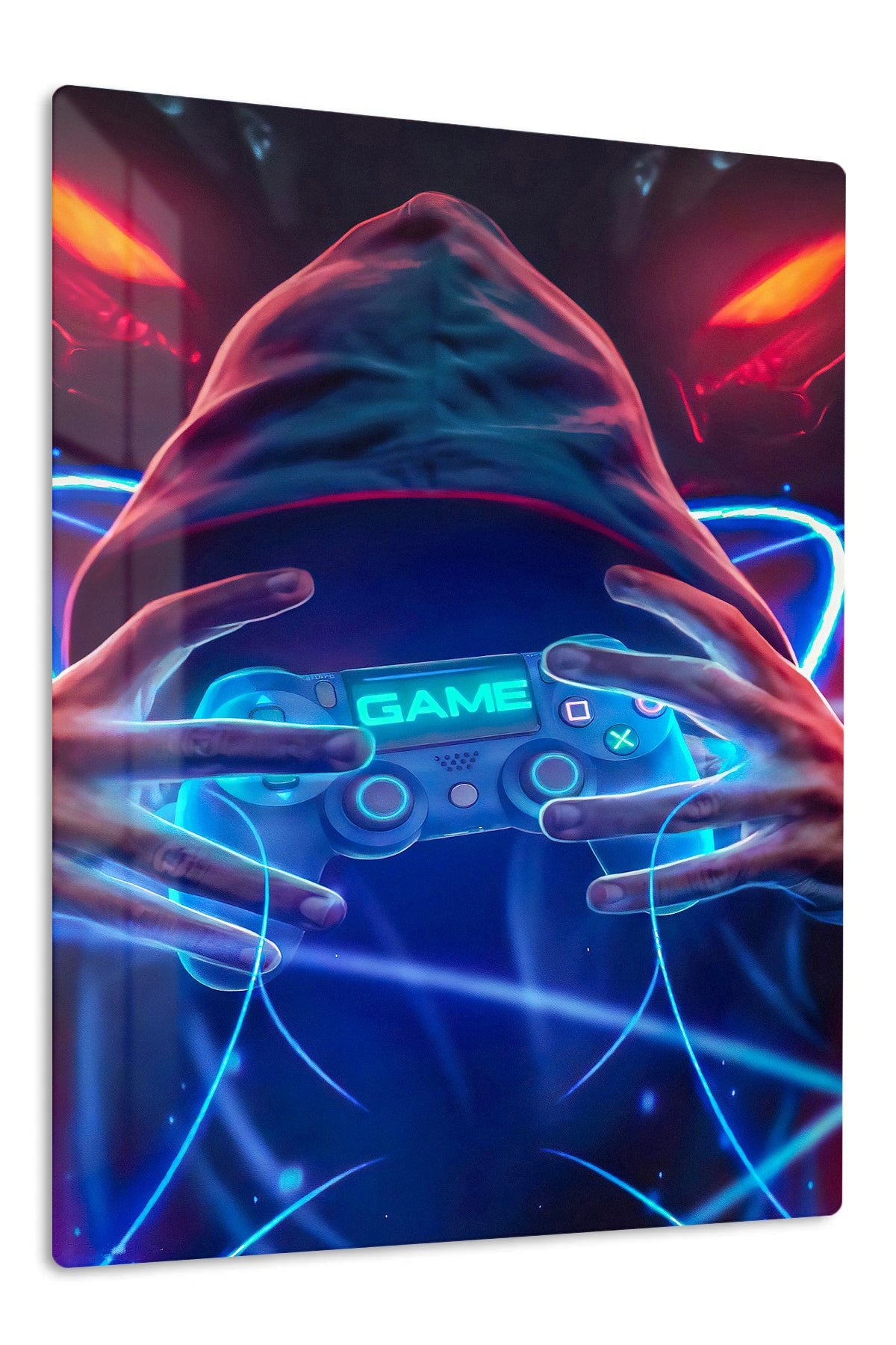 Neon Hooded Gamer metal wall art print