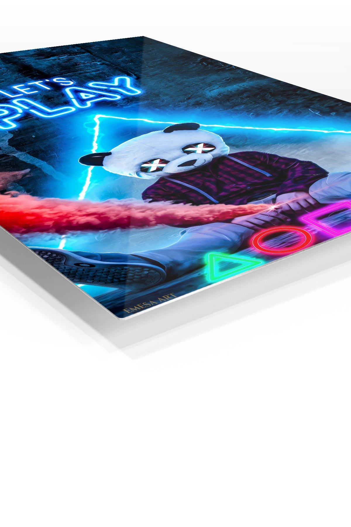 Let's Play Panda Mask Neon Gamer metal wall art print, view 2