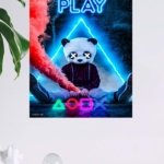 Let's Play Panda Mask Neon Gamer metal wall art print, view 4