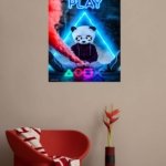 Let's Play Panda Mask Neon Gamer metal wall art print, view 5