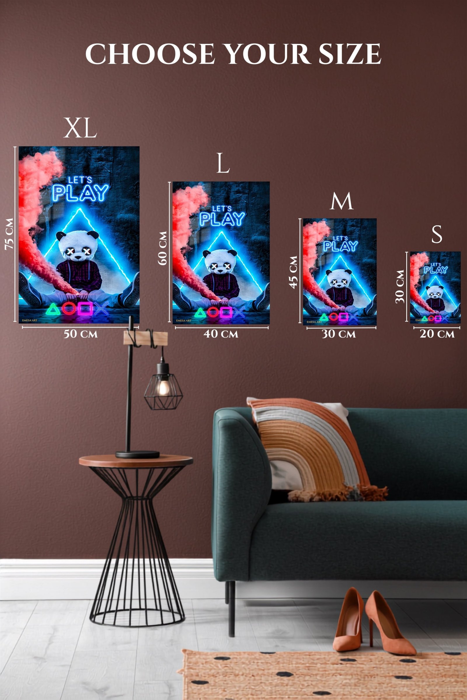 Let's Play Panda Mask Neon Gamer metal wall art print, view 6