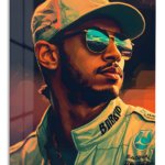 Golden Visor Racing Driver Portrait metal wall art print