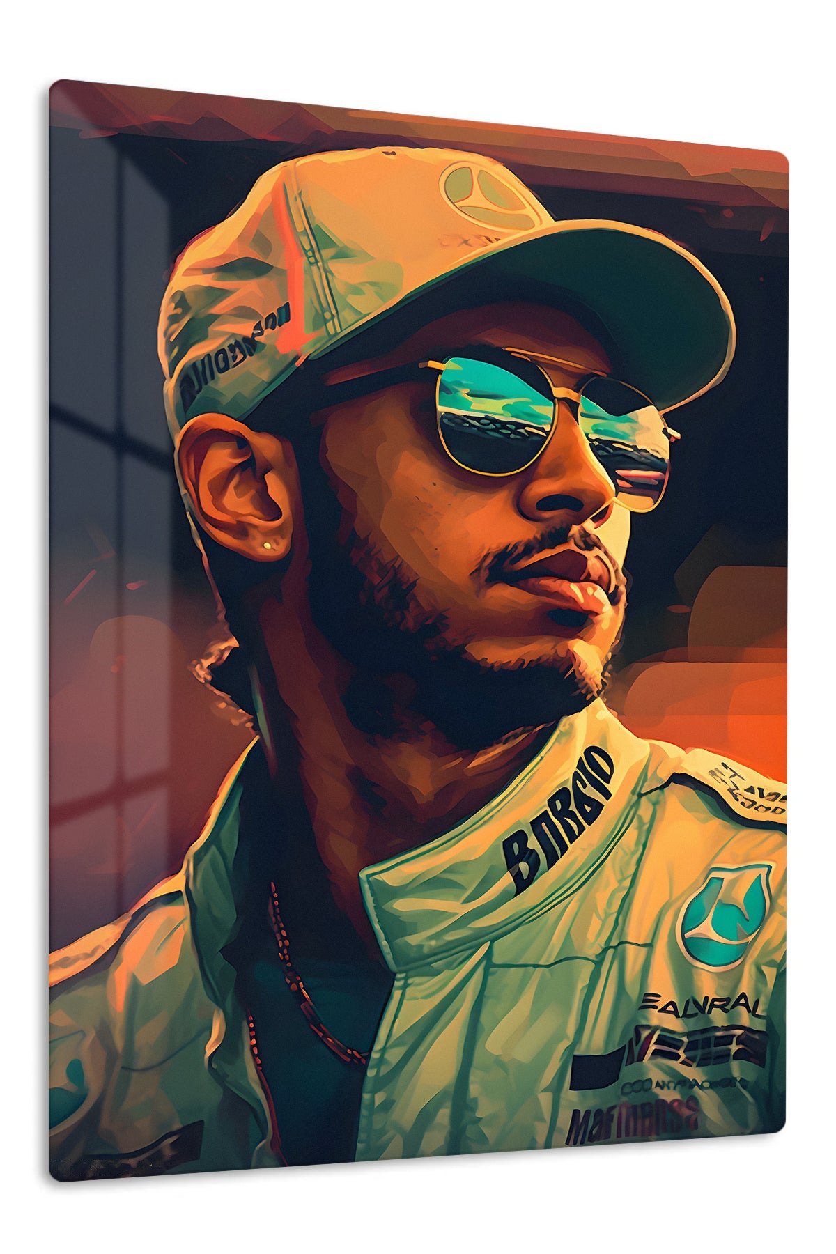 Golden Visor Racing Driver Portrait metal wall art print