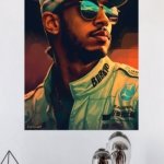 Golden Visor Racing Driver Portrait metal wall art print, view 4
