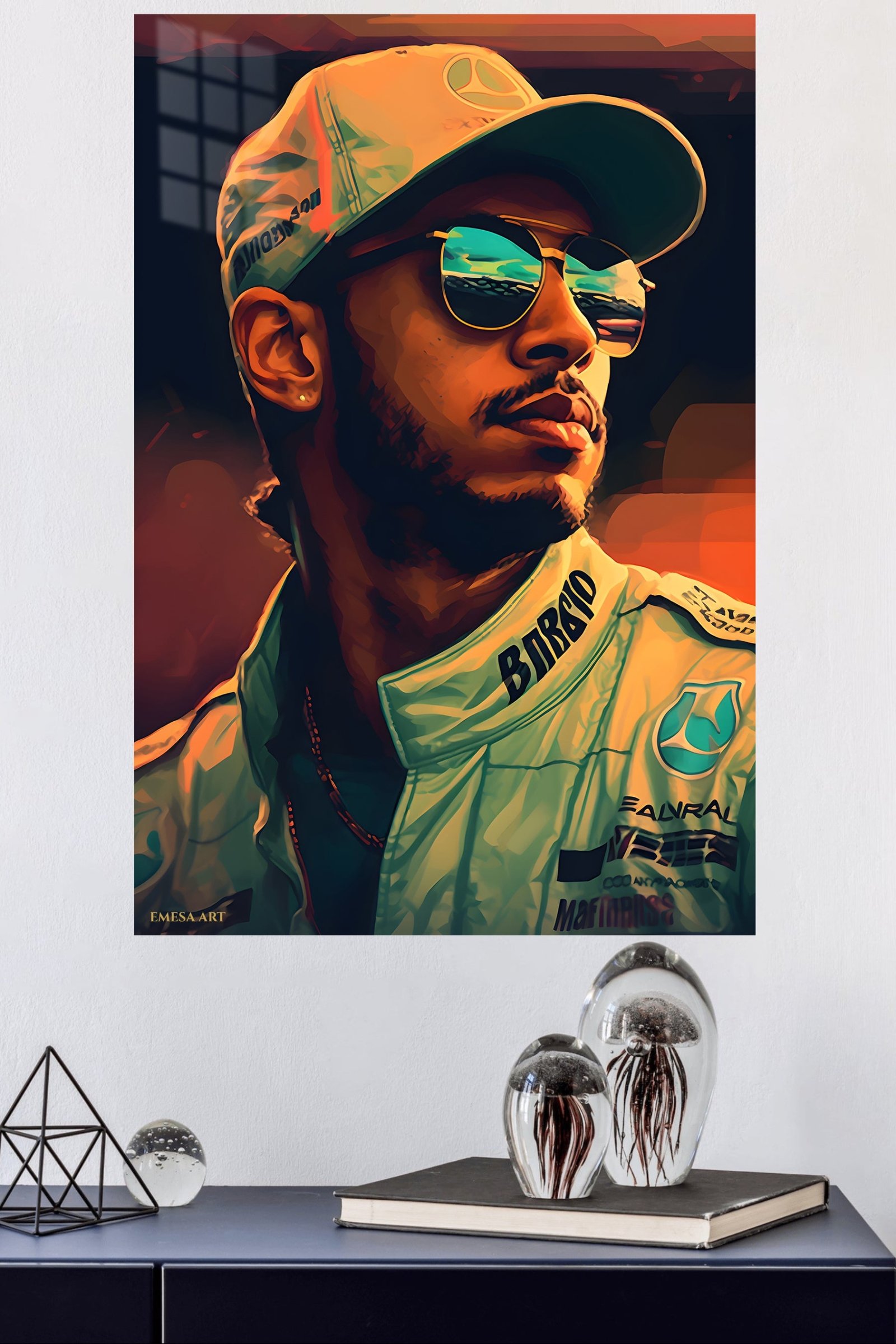 Golden Visor Racing Driver Portrait metal wall art print, view 4