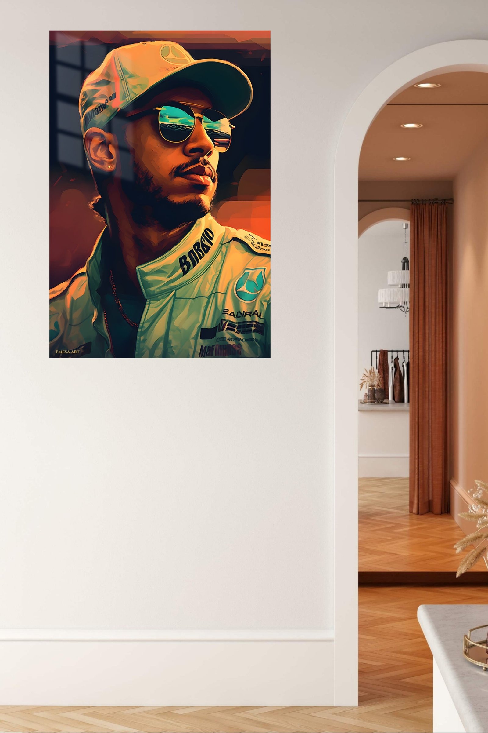 Golden Visor Racing Driver Portrait metal wall art print, view 5
