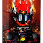 Fiery Open-Wheel Racing Helmet metal wall art print
