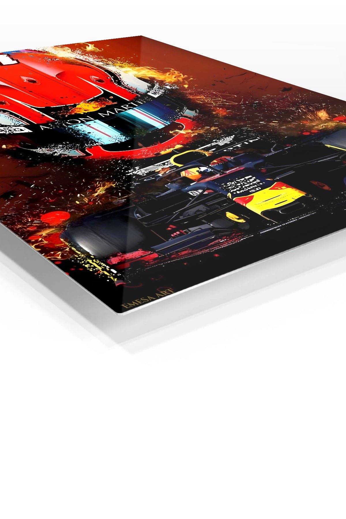 Fiery Open-Wheel Racing Helmet metal wall art print, view 2