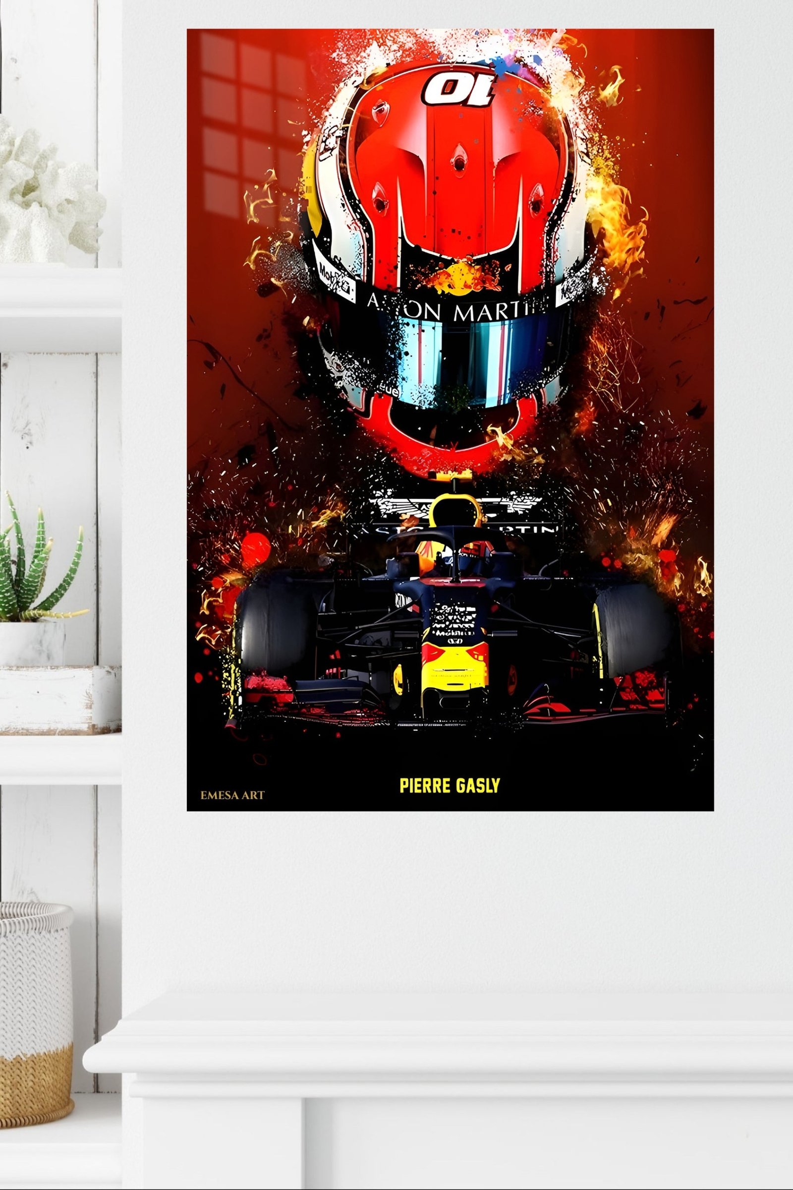 Fiery Open-Wheel Racing Helmet metal wall art print, view 4