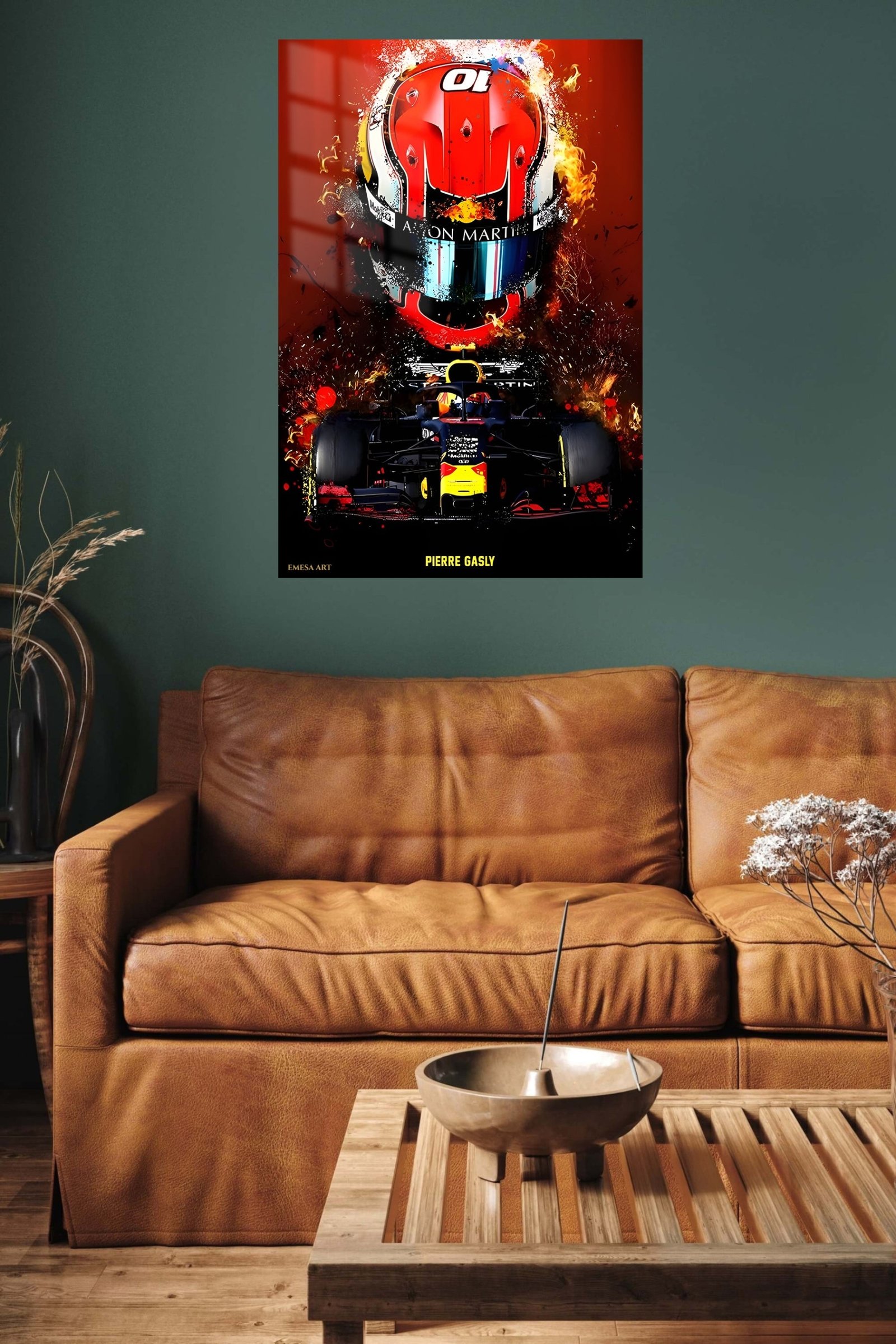 Fiery Open-Wheel Racing Helmet metal wall art print, view 5