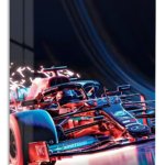 Neon Formula Race Car metal wall art print