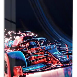 Neon Formula Race Car metal wall art print