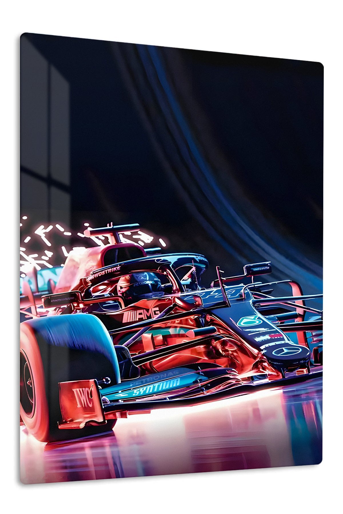 Neon Formula Race Car metal wall art print