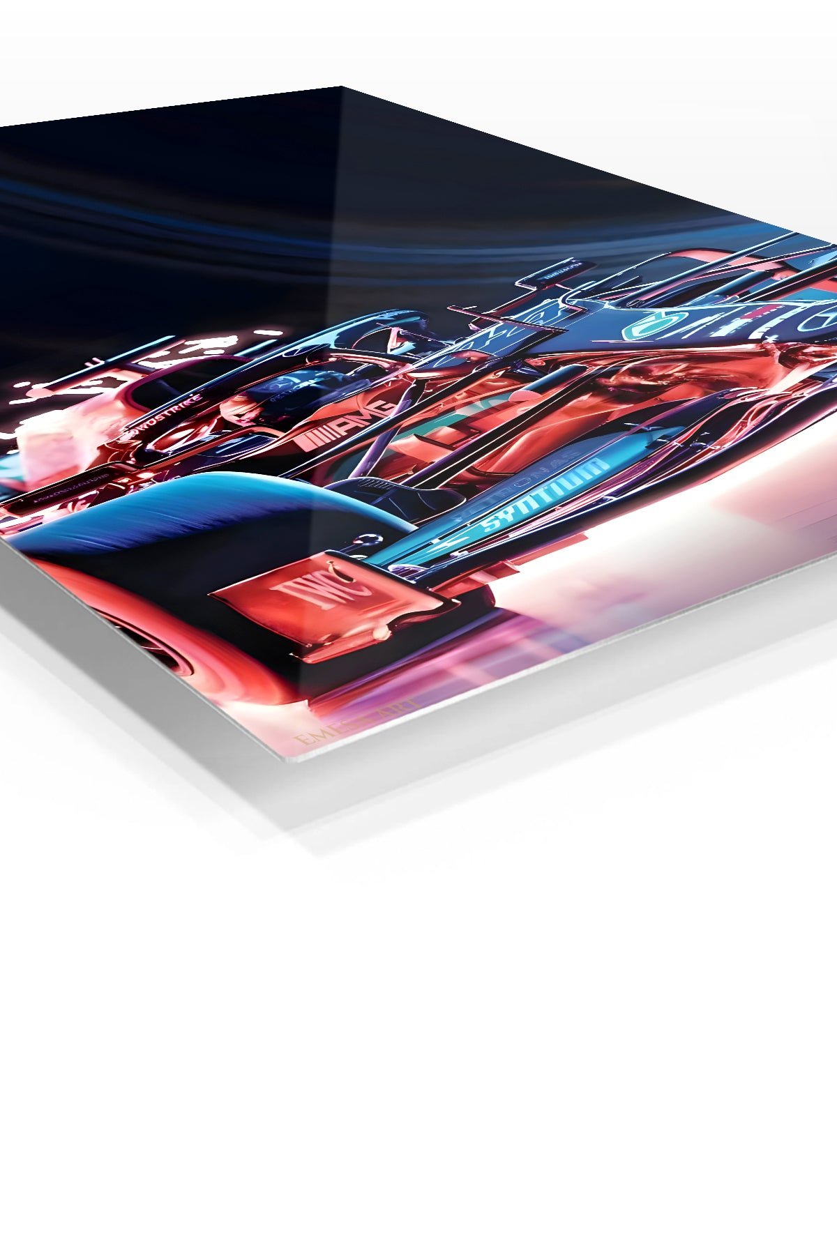 Neon Formula Race Car metal wall art print, view 2
