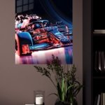 Neon Formula Race Car metal wall art print, view 4