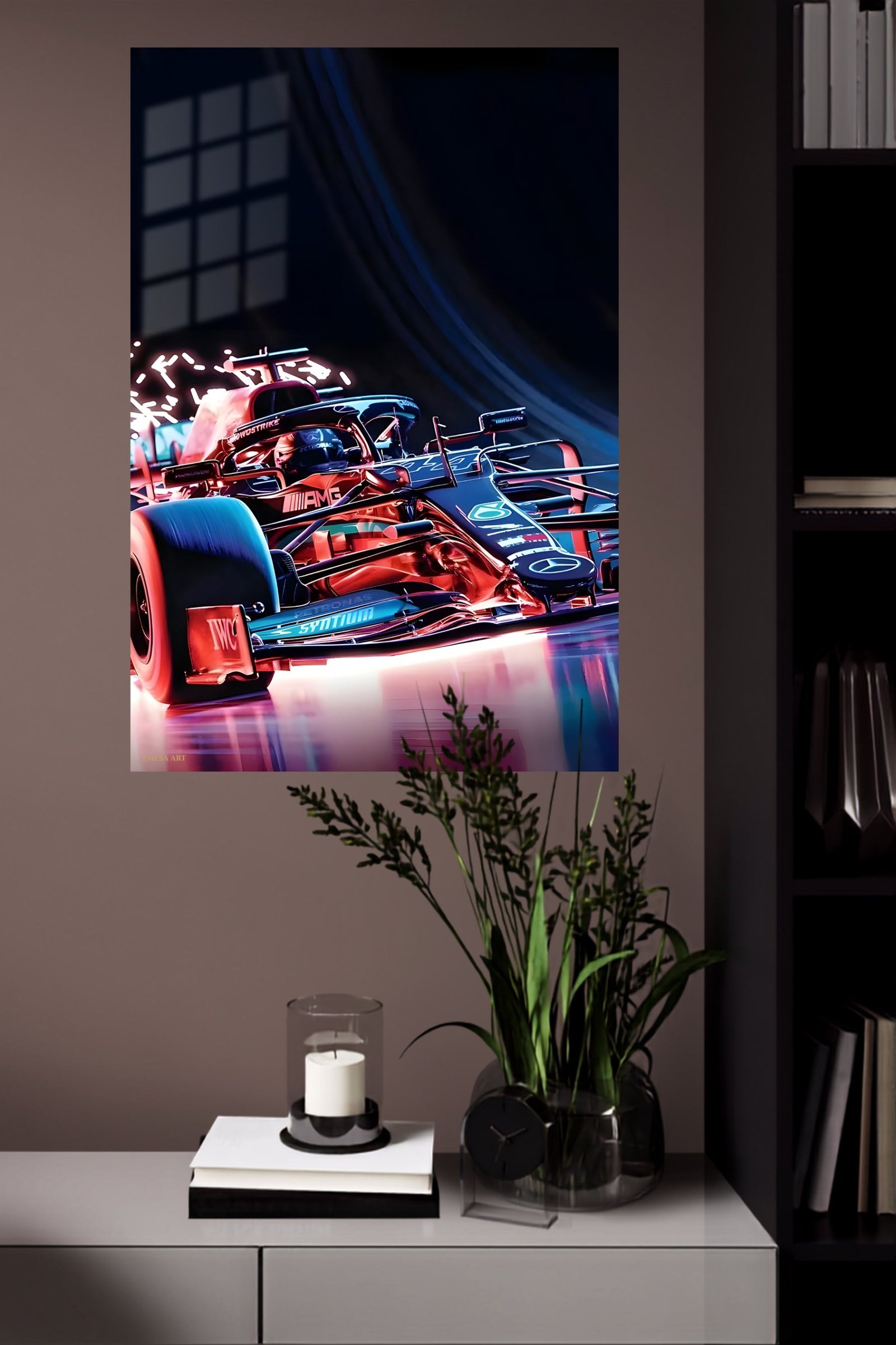 Neon Formula Race Car metal wall art print, view 4