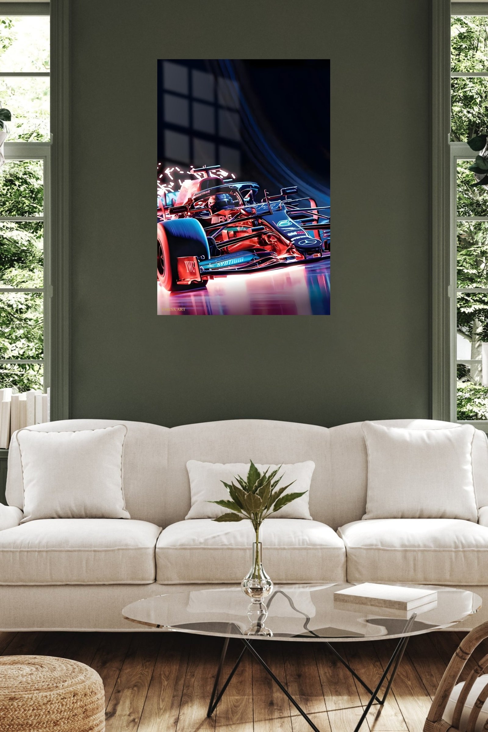 Neon Formula Race Car metal wall art print, view 5